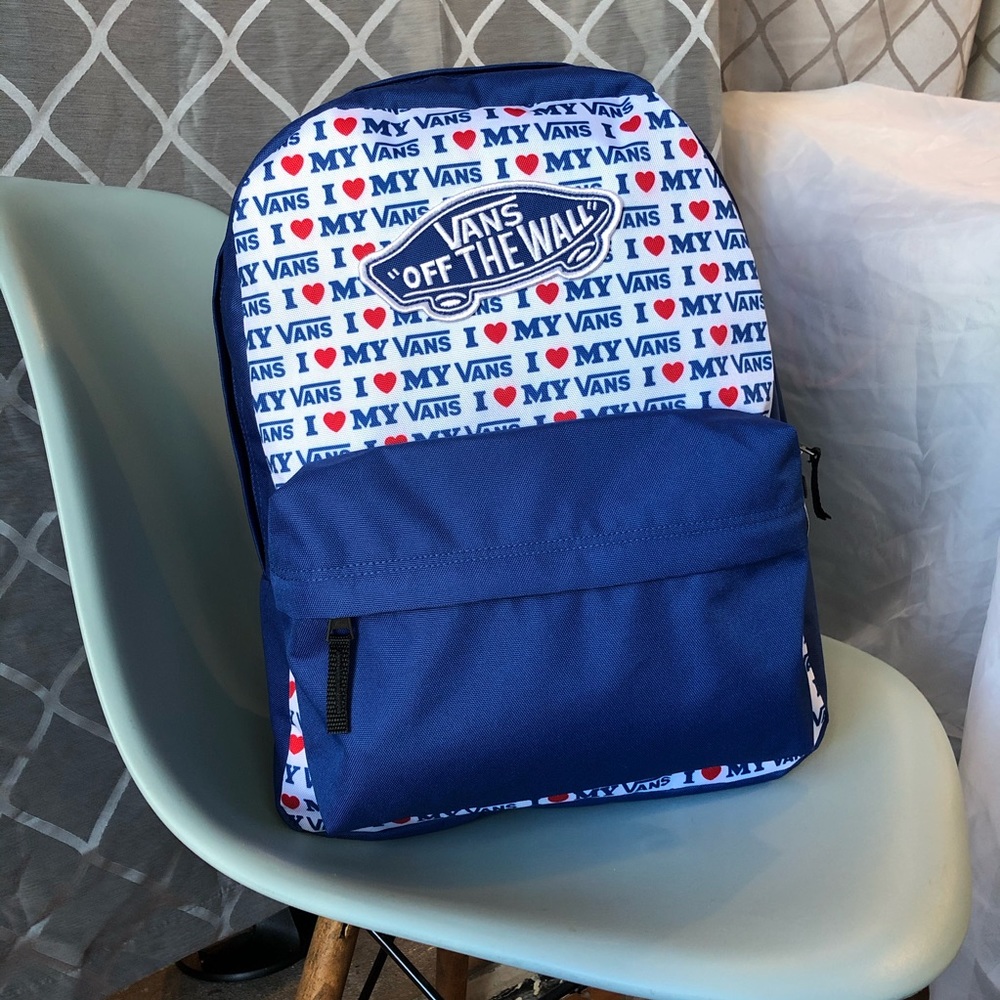 NEW Vans blue & white I ❤️ my Vans logo backpack
